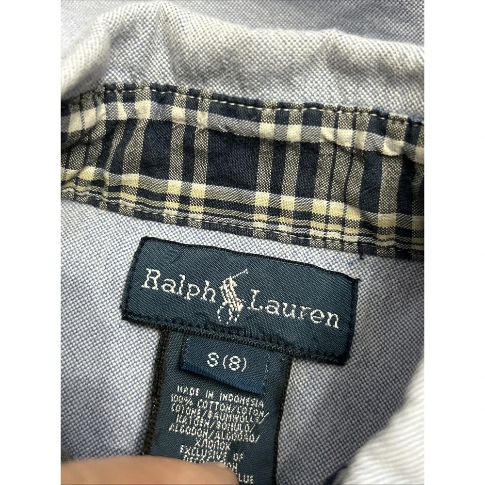 Boys Ralph Lauren Large Embroidered Polo Pony L/S Button Down Shirt Sz 8